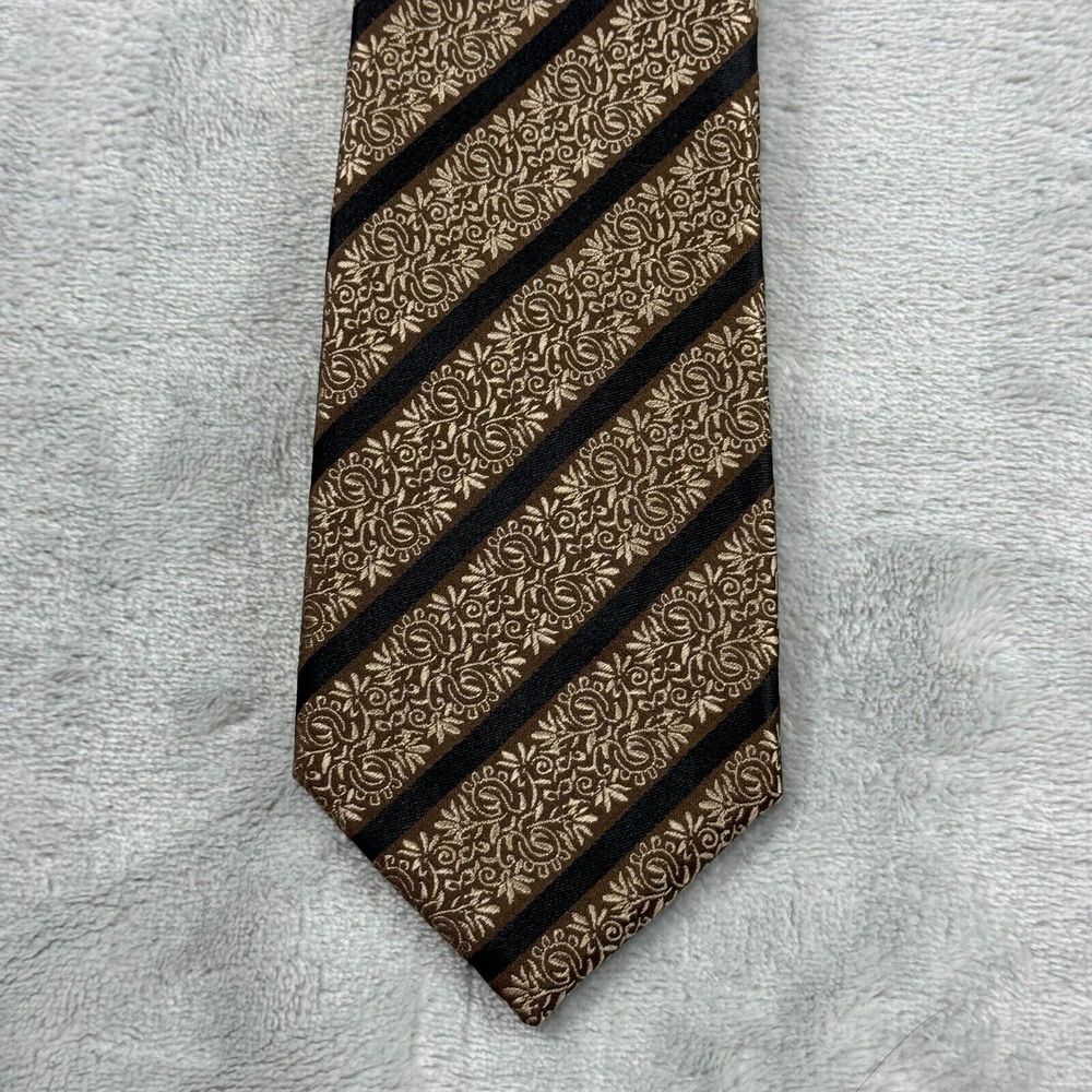 Egara Tie Brown Black Striped Floral Silk 3"x60" Wedding Formal Business